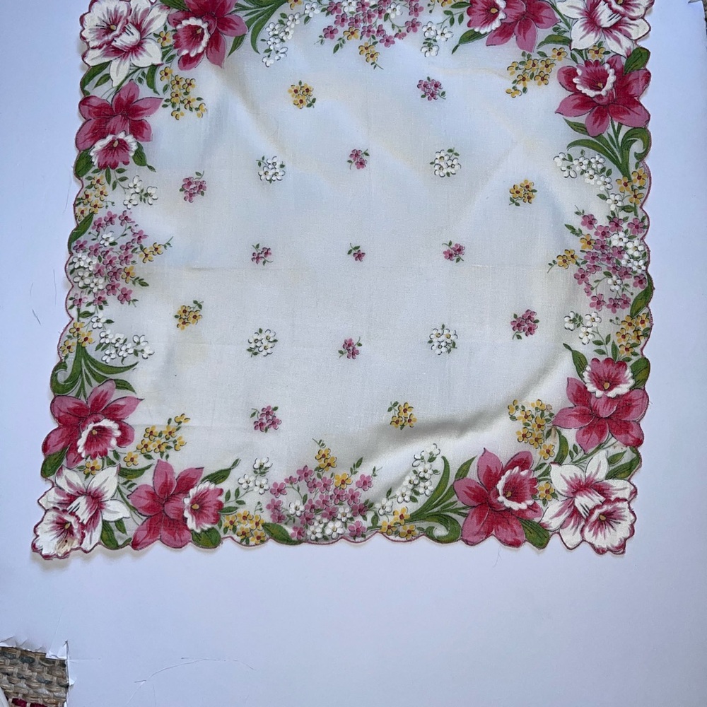 Floral Handkerchief with Pink and Green Design